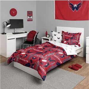 FOCO Washington Capitals NHL Team Color Bed in a Bag Comforter Bedding 5 Pc Twin